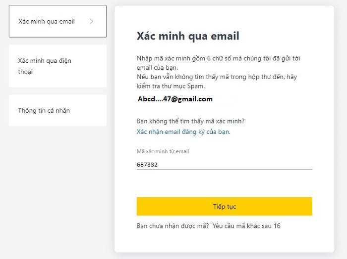 Xác minh qua Email