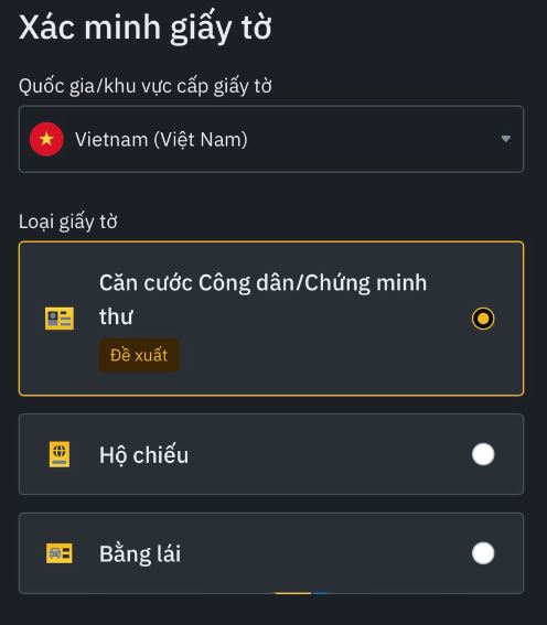 Chọn loại giấy tờ mà bạn muốn sử dụng