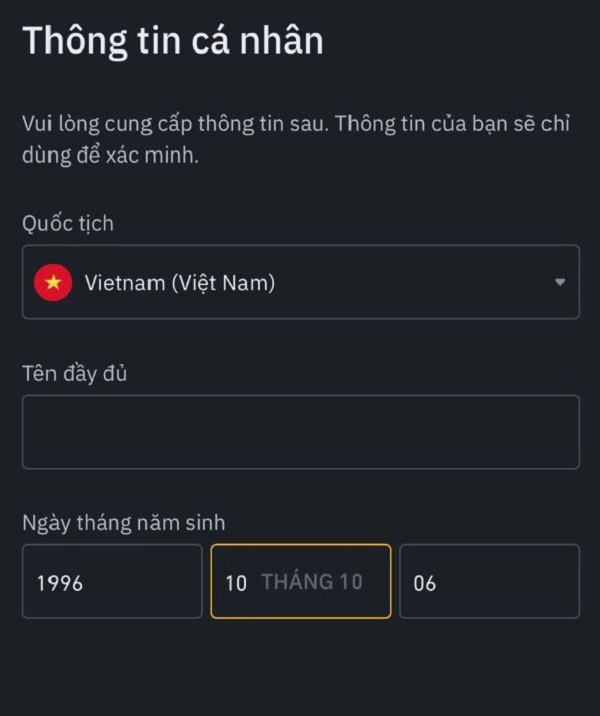 Cung cấp thông tin cá nhân